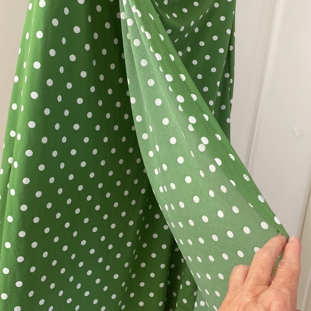 Faux Wrap Dress Women’s 6 Kelly Green/White polka dot Ruched stretchy Career - Picture 5 of 7